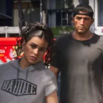 جیسون (Jason) و لوسیا (Lucia) شخصیت‌های اصلی بازی GTA 6 در یک کوچه