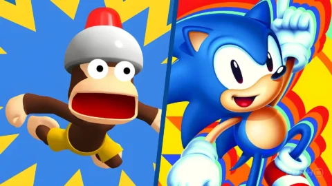 شخصیت‌های بازی Ape Escape (Ape Escape) و سونیک (Sonic) در یک قاب رنگارنگ